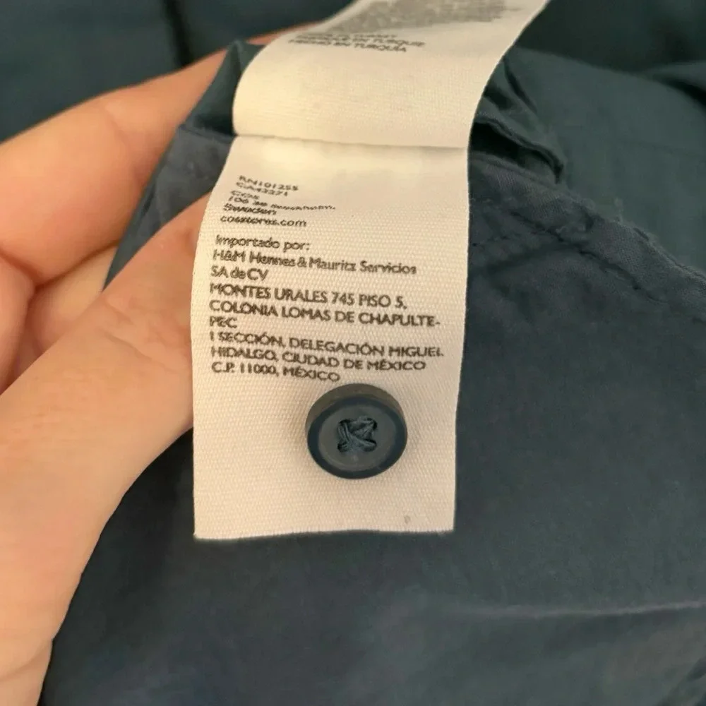 COS Cotton Linen A-Line Shirt Dress Mini Teal Blue Size 4 Minimalist Classic - Picture 6 of 6